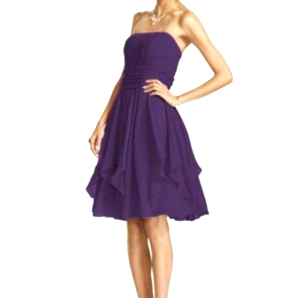 Davids Bridal Strapless Chiffon Purple Dress with Layered Skirt